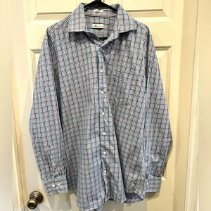 Peter Millar Pink Blue‎ Plaid Mens Button Front Shirt Long Sleeves Cotton Large